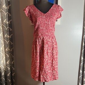 LOFT Outlet Red Floral Smocked Midi Dress SZ XXL